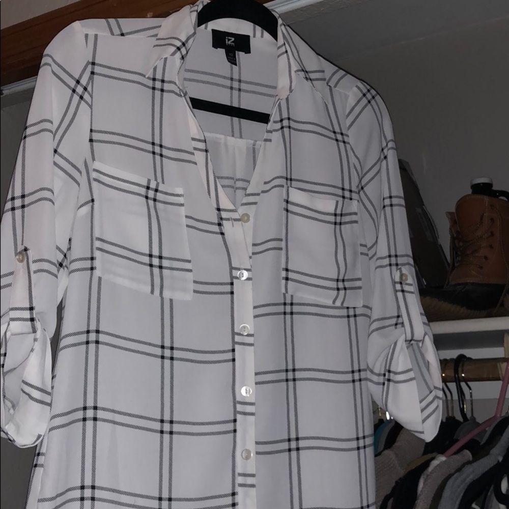 Sheer white and black plaid dress top